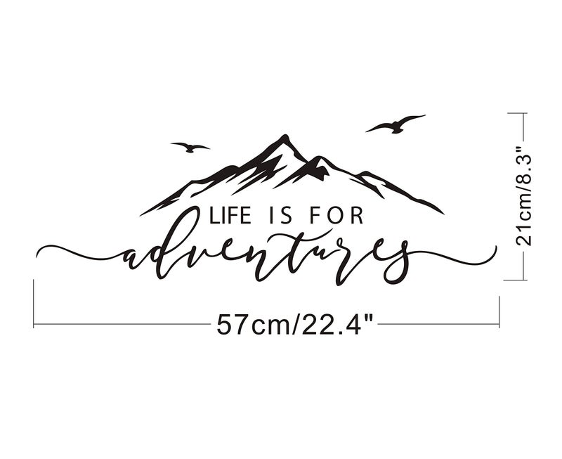 GESTYZ Life is for Adventures Wall Decal, Mountain Design Wall Sticker, Flying Birds Wall Sticker, Travel Decor, Adventure Decor, Home Decal Wall Stickers Y15 (57X23cm, Black) - Image 4